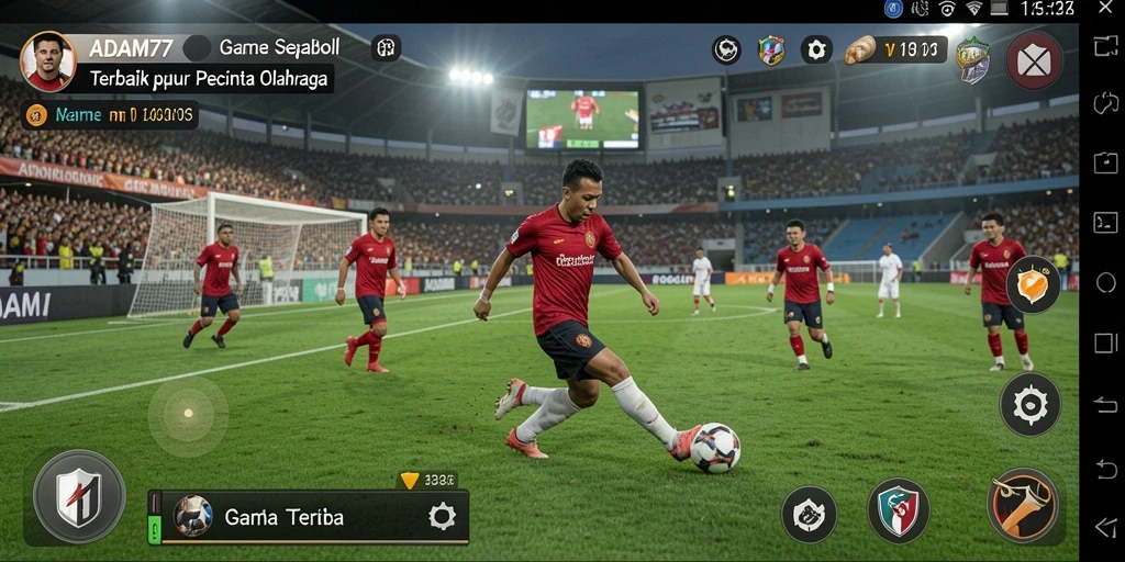 Screenshot utama ADAM77 menampilkan aksi seru dalam permainan sepak bola.