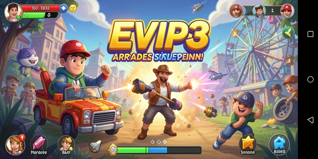 Tampilan menakjubkan dari gameplay arcade EVIP3 yang seru.