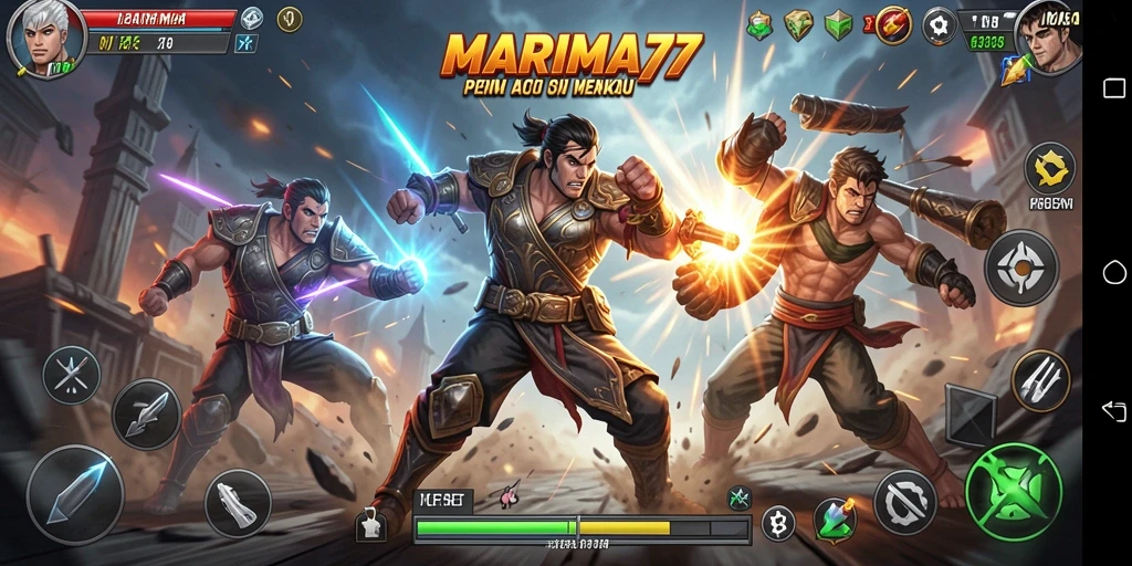Tampilan seru dari pertarungan dalam game Action MARIMA77.