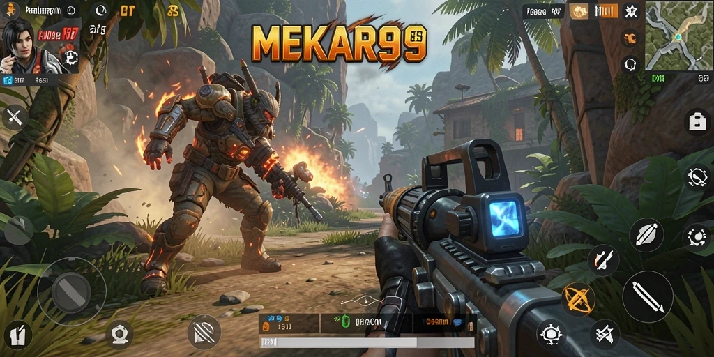Tampilan gameplay MEKAR99 dalam aksi FPS yang mendebarkan.