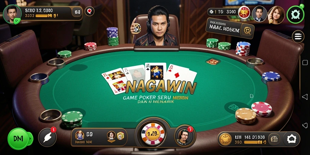 Tampilan gameplay NAGAWIN menampilkan suasana meja poker yang seru.